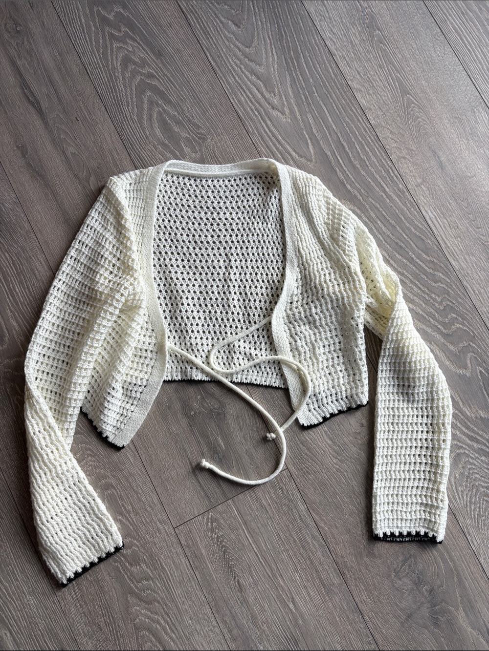 Lightweight Cropped Crochet Tie-Front Women's Sweater